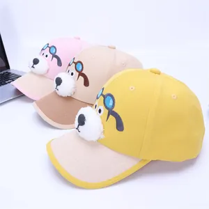 Casquettes de baseball enfant avec motif chiot mignon en rose, beige et jaune coton