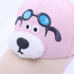 Casquette de baseball rose et beige pour enfants avec motif de chien en peluche