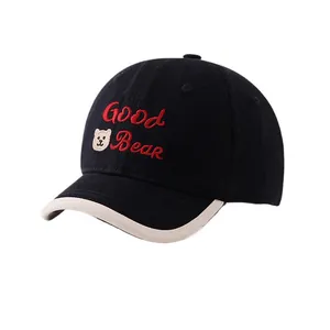Berretto da baseball nero per bambini con ricamo Good Bear e bordo beige
