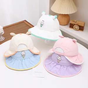 Cute Cartoon Rabbit Ears Ice Cream Embroidery Bucket Hat For Toddler Girls Boys Summer Sunshade Sun Protection Fisherman Hat