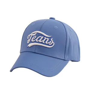 Sky blue kids baseball cap with Jeans embroidery and classic curved brim design