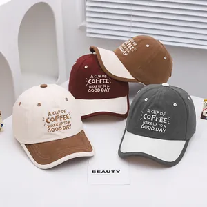 Kids baseball cap with A CUP OF COFFEE embroidery and contrasting suede brim