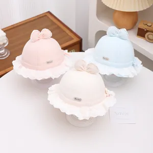 Baby Girls Summer Bucket Hat Cotton Blend Toddler Sun Hat With Bow Lace Trim Wide Brim Sunshade Hat For Infants Kids