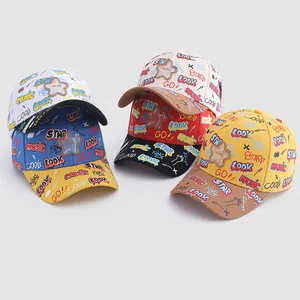 Casquette de Baseball en Mélange de Coton pour Enfants Imprimé Graffiti Street Patchwork Chapeau de Protection Solaire Extérieur