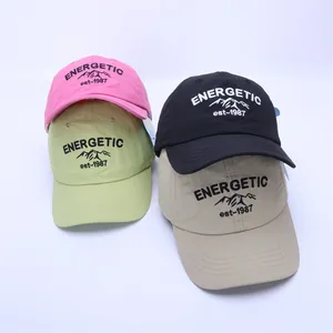 Kids quick-dry baseball caps with energetic embroidery in pink, green, black and khaki