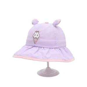 Light purple toddler sun hat with cute cartoon ice cream bunny and lovely embroidery
