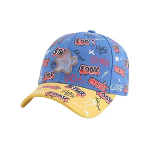 Casquette de baseball graffiti enfant avec contraste bleu et jaune et patch étoile