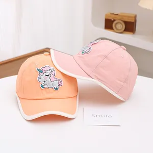 Casquettes de baseball enfant roses avec broderie licorne pailletée pour protection solaire