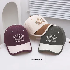 Kids colorblock baseball caps with COFFEE embroidery slogan in three stylish color combinations