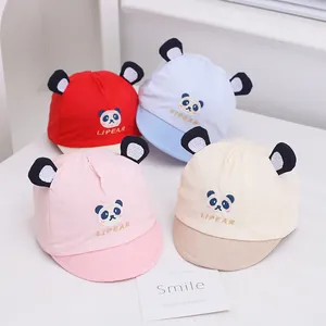 Infant Baby Soft Brim Baseball Cap Cartoon Panda Embroidery With 3D Ears Breathable Cotton Sun Hat For Newborn Toddler
