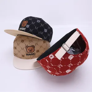 Kids hip hop baseball caps with cartoon bear embroidery and adjustable back straps