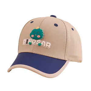 Kids dinosaur baseball cap in beige and navy blue for toddlers aged 2 to 6 years