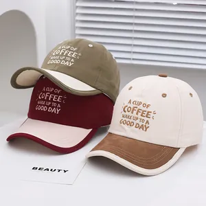 Kids Baseball Cap Color Blocked Coffee Letter Embroidery Sun Hat Street Style Adjustable Cotton Blend Hat For Boys Girls