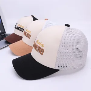 Three kids' mesh baseball caps in black, khaki, and brown with 'dula HERO' embroidery