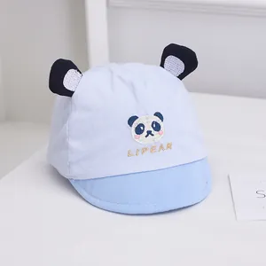 Blue baby panda baseball cap with soft brim and cute 3D ears for infants 0-6 months