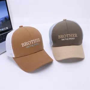 Kids breathable mesh baseball cap with Brother On The Road embroidery in two colors