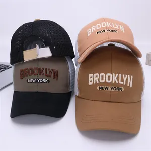 Kids breathable mesh trucker baseball hats with Brooklyn New York 3D embroidery detail