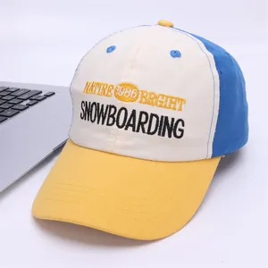 Close-up of nature 1986 bright embroidery on a multi-color cotton baseball cap