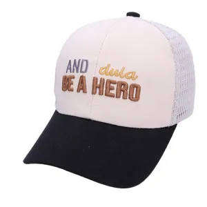 Kids breathable mesh baseball cap with BE A HERO letter embroidery and contrast brim