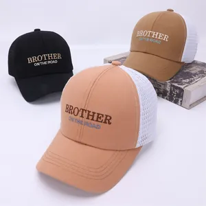 Children's Mesh Trucker Hat Breathable Summer Baseball Cap Embroidery Brother On The Road Hip Hop Streetwear Sun Hat For Kids 2-8 Years Old