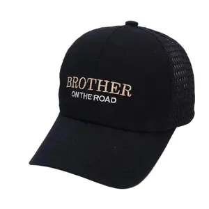 Black mesh trucker baseball cap with 'BROTHER' embroidery for kids street style