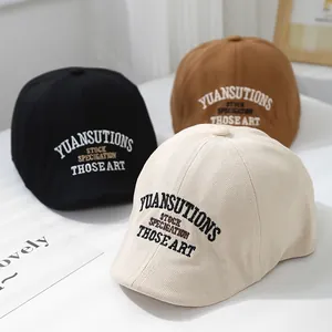 Baby Boys Vintage Embroidery Letter Beret Hat Cotton Blend Duckbill Cap For Toddlers Infants Sun Protection Casual Hat