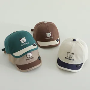 Baby Jungen Mädchen Bär Stickerei Baseballkappe Verstellbare Kontrastfarbe Baumwolle Sonnenhut Für Kleinkinder Kinder Outdoor
