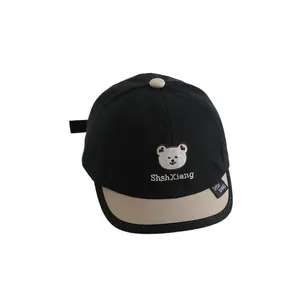 Kinder-Baseballkappe in Schwarz und Khaki mit niedlicher Bären-Stickerei und Schirm