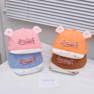 Baby Kids Soft Brim Baseball Cap Cute 3D Animal Ears Smiley Letter Embroidery Sun Hat For Infant Toddler Cotton Hat