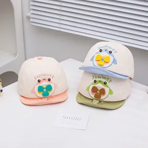 Cute cartoon baby sun hats with fan decor and summer embroidery in multiple colors