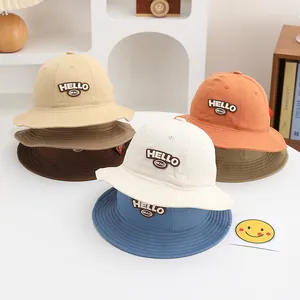 Multi-color cotton fisherman hats for kids featuring Hello Beao patches in a set