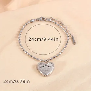 Bracelet à billes en acier avec médaillon cœur, signe infini et gravure de message