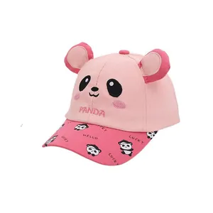 Pink cartoon panda baseball cap for kids featuring 3D ears and stylish sun protection