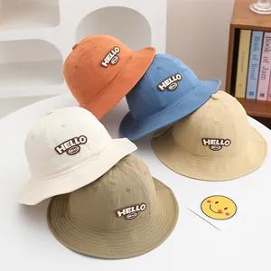 Kids Cotton Fisherman Hat Summer Sun Protection Alphabet Patch Bucket Hat For Toddler Boys Girls Outdoor Beach Sun Hat