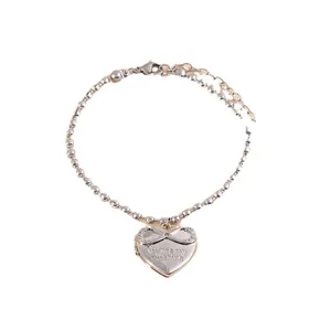 Bracelet à billes argenté avec médaillon cœur gravé You are my sunshine