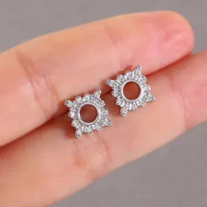 Elegant silver square geometric stud earrings with micro-pave cubic zirconia crystals