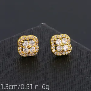 Sparkling copper zircon four leaf clover stud earrings in gold finish for women