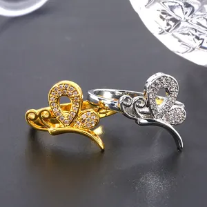 Anelli a farfalla di lusso in oro e argento con pavé di micro zirconi scintillanti