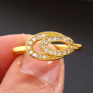 Anello in Rame con Zirconia a Doppio Ovale per Donna Micro-pavé Geometrico Elegante Placcato Oro Argento Gioielli Moda Regalo