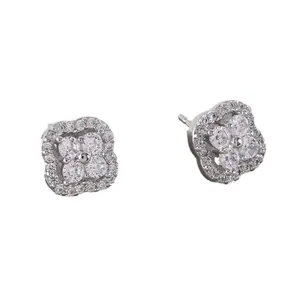 Silver micro-set cubic zirconia four-leaf clover stud earrings for women