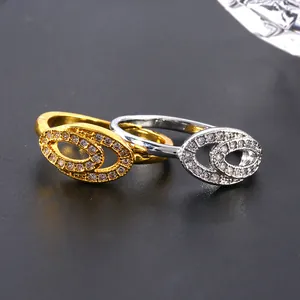 Anelli eleganti a doppio ovale infinito con zirconi micro-incastonati in oro e argento