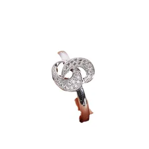 Silver color interlocking circle ring with sparkling micro-pave cubic zirconia accents