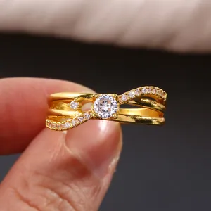 Boheems Koperen Zirkonia Verstrengelde Oneindigheidsring Voor Vrouwen Elegant Hol Micro Pave Bruiloft Feest Sieraden Goud Zilver Zwart