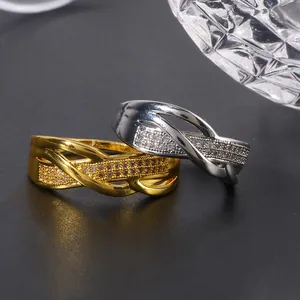 Bagues doubles infini élégantes en or et argent avec pavage de micro-zircons