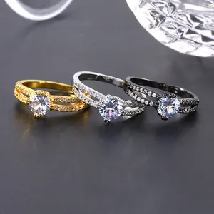 Three-piece double layer zircon rings set in gold, silver and gun black finishes