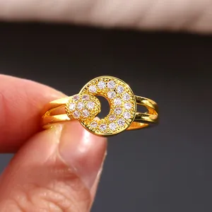 Leichter Luxus Kupfer Mikro-eingelegtes Zirkonia Sonne Mond Offene Ringe Für Damen Gold Silber Geometrische Hohle Verstellbare Fingerringe Schmuck