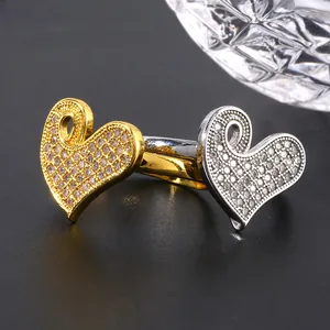 Luxury hip hop heart rings set in gold and silver with full zircon micro-paving