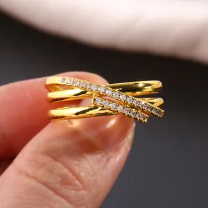 Bague Croisée Multicouche de Luxe pour Femme Cuivre Plaqué Or Argent Zircone Micro Incrusté Bijoux de Mode