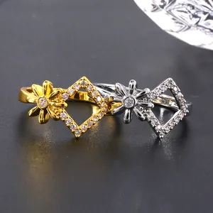 Anelli di lusso in oro e argento a fiori geometrici con zirconi cubici incastonati