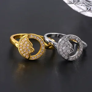 Luxury copper sun and moon rings with zircon micro-pave in gold and silver finish